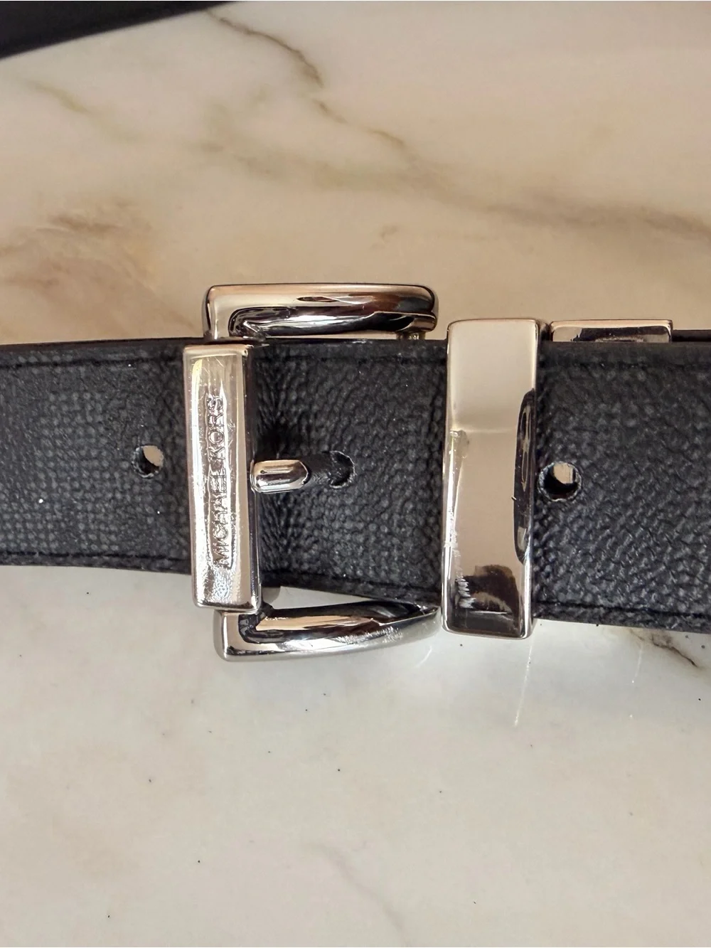 Michael Kors Black Men’s Leather Belt with Silver Buckle